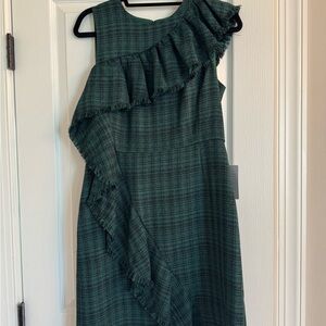 Chelsea28 Asymmetrical Green Plaid Dress